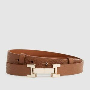 NWT Reiss Hayley tan leather square hinge belt, size S (appears to run smaller)